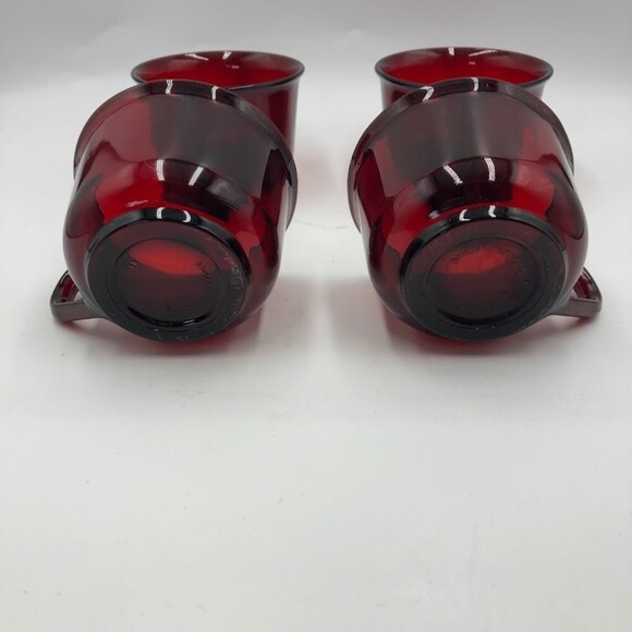 Vintage Ruby Red Glass Set of 4 Mugs Arcoroc France Collectible Glassware - Picture 9 of 12